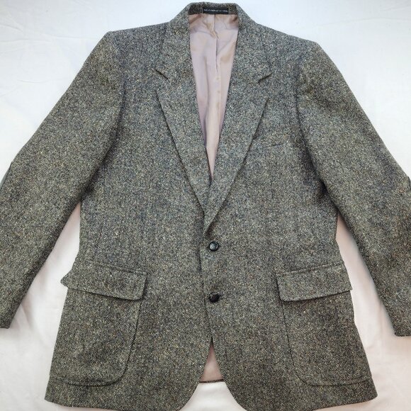 Vintage Joseph Hoyle Tweed Grey Blazer Jacket Elbow Patches (44 R) - Picture 6 of 10